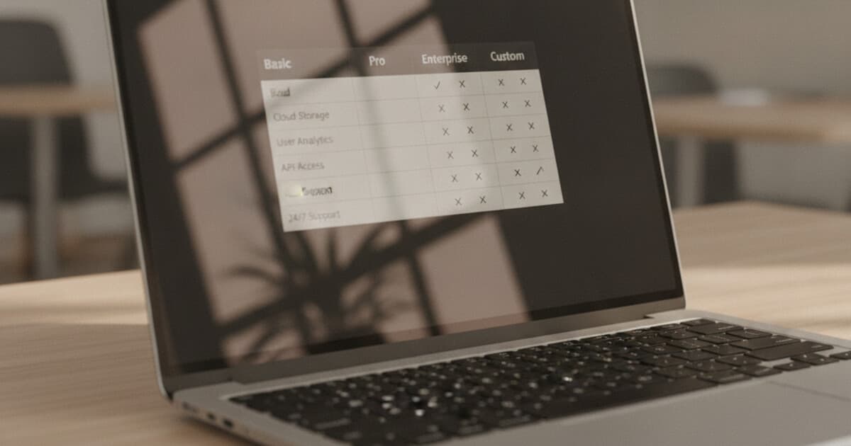 Laptop screen displaying a pricing comparison table for UserVoice alternatives