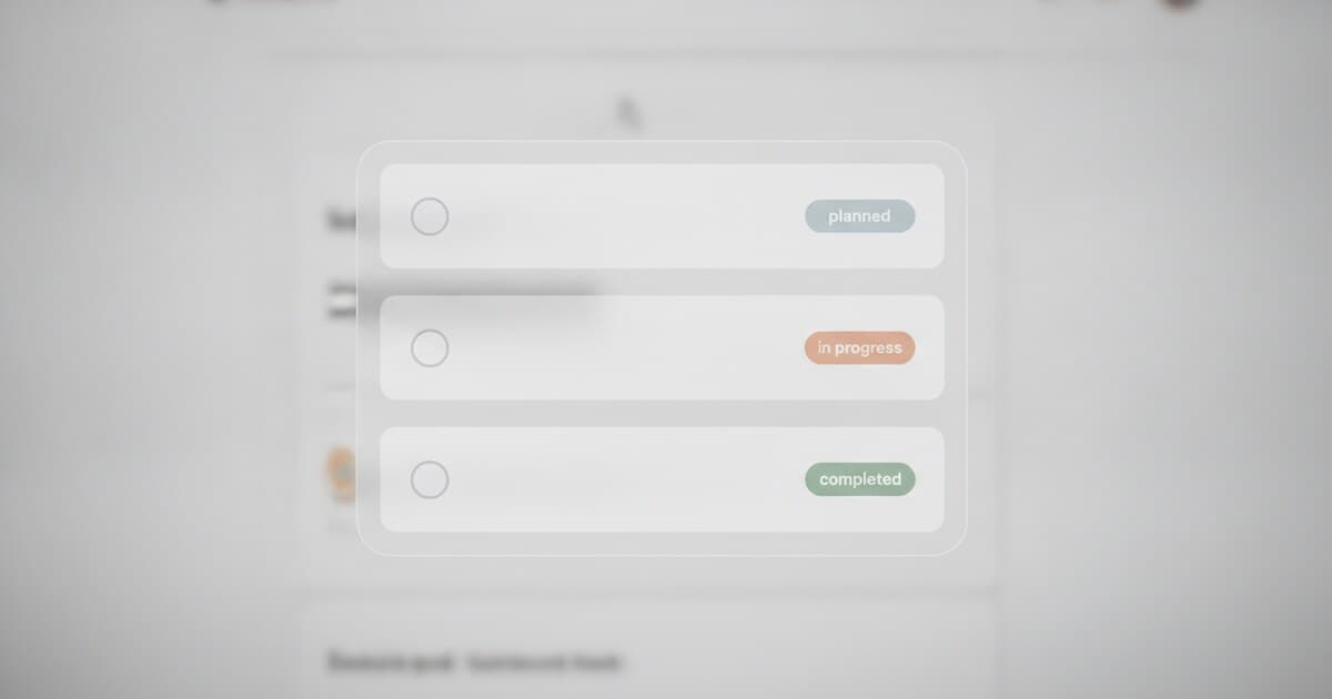 A floating feature request widget embedded on a website showing an upvote list with status labels for planned, in progress, and completed ideas