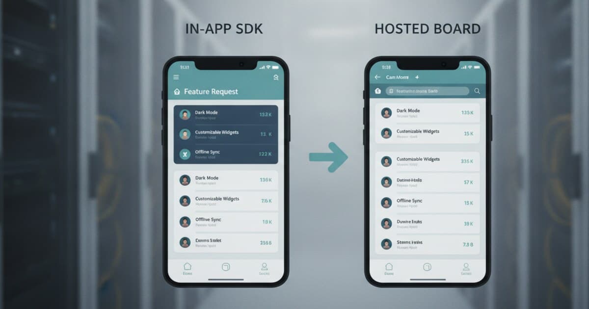 Feedback board displaying feature requests inside a mobile app interface with voting buttons