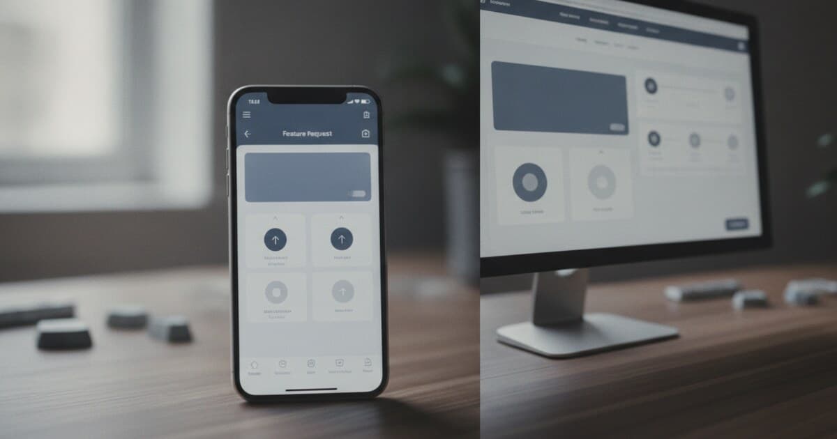 Feature request voting board shown on a mobile app and web browser side by side