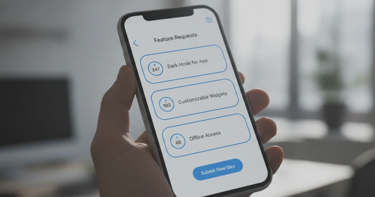 User feedback widget UI inside a Flutter mobile app showing a feature request screen with upvote buttons
