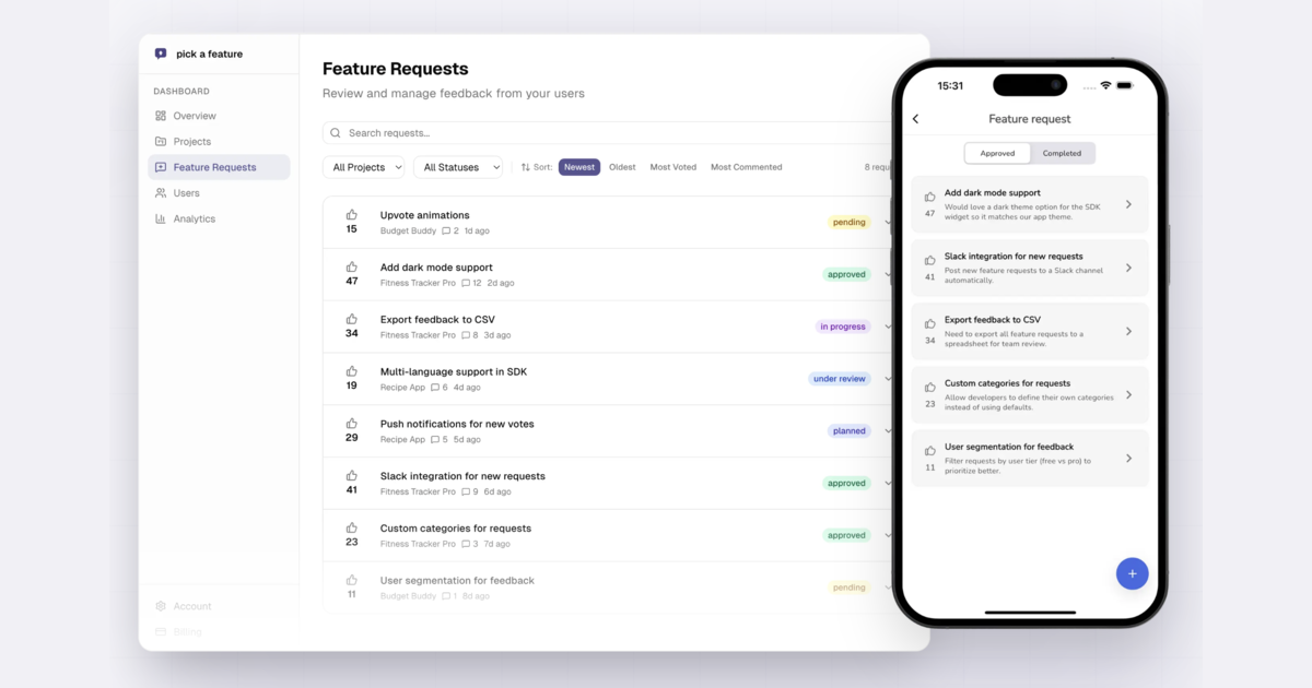 pick a feature - Feature Requests & Feedback for Mobile Apps
